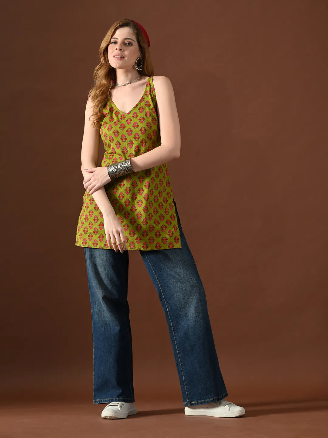 Women Floral Print Mita Backless Kurti