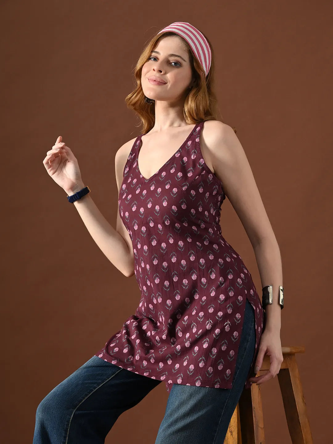 Women Floral Print Neera Backless Kurti
