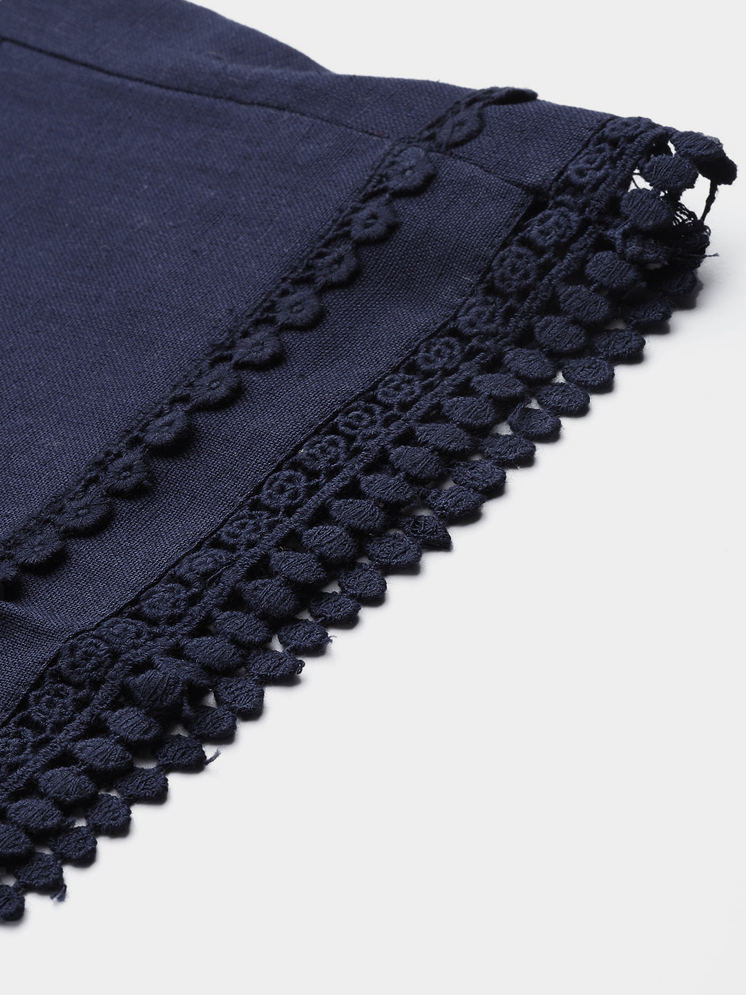 Navy Blue Hem Design Cotton Handloom Straight Sustainable Palazzos