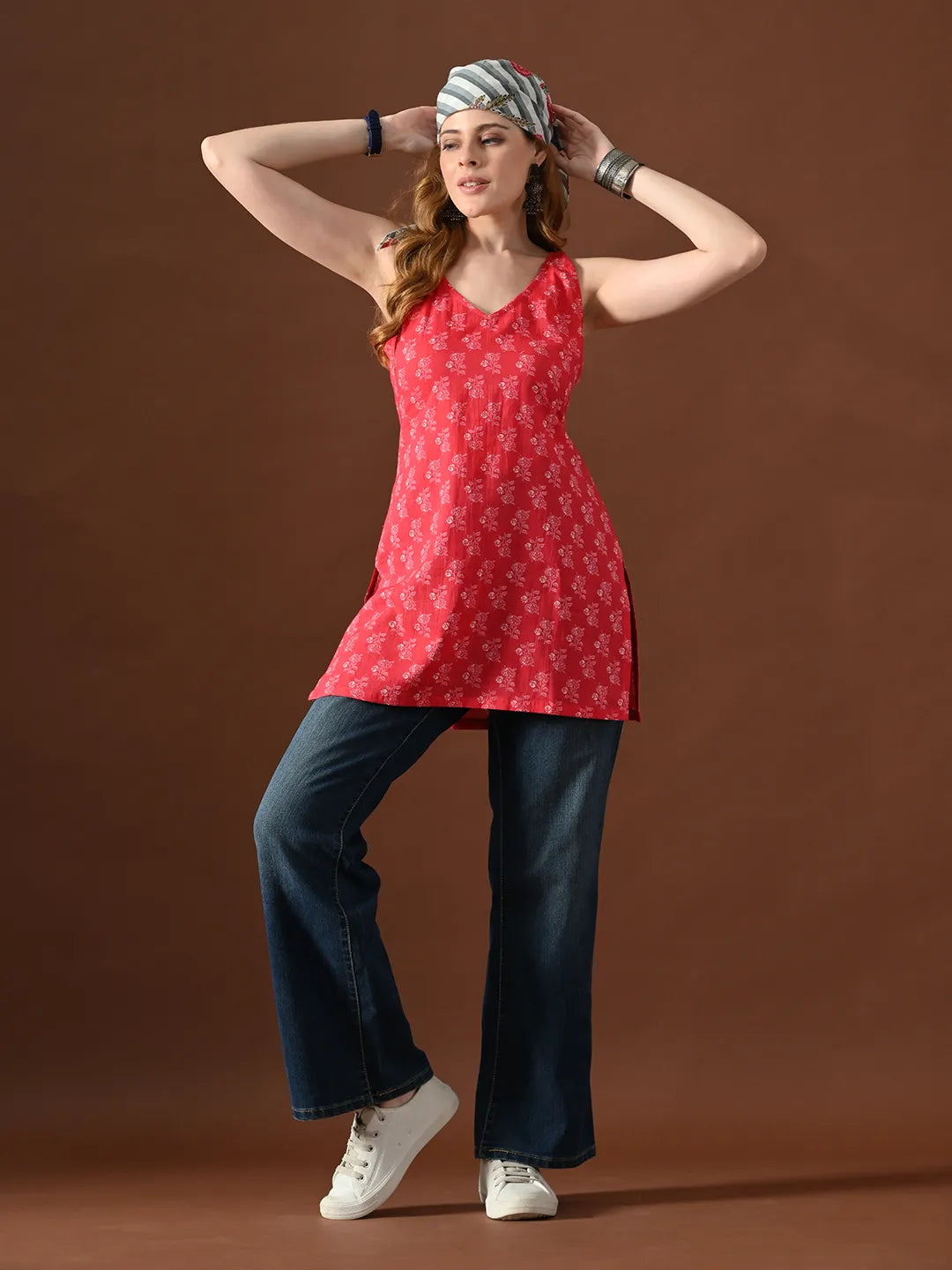 Women Floral Print Mandira Backless Kurti