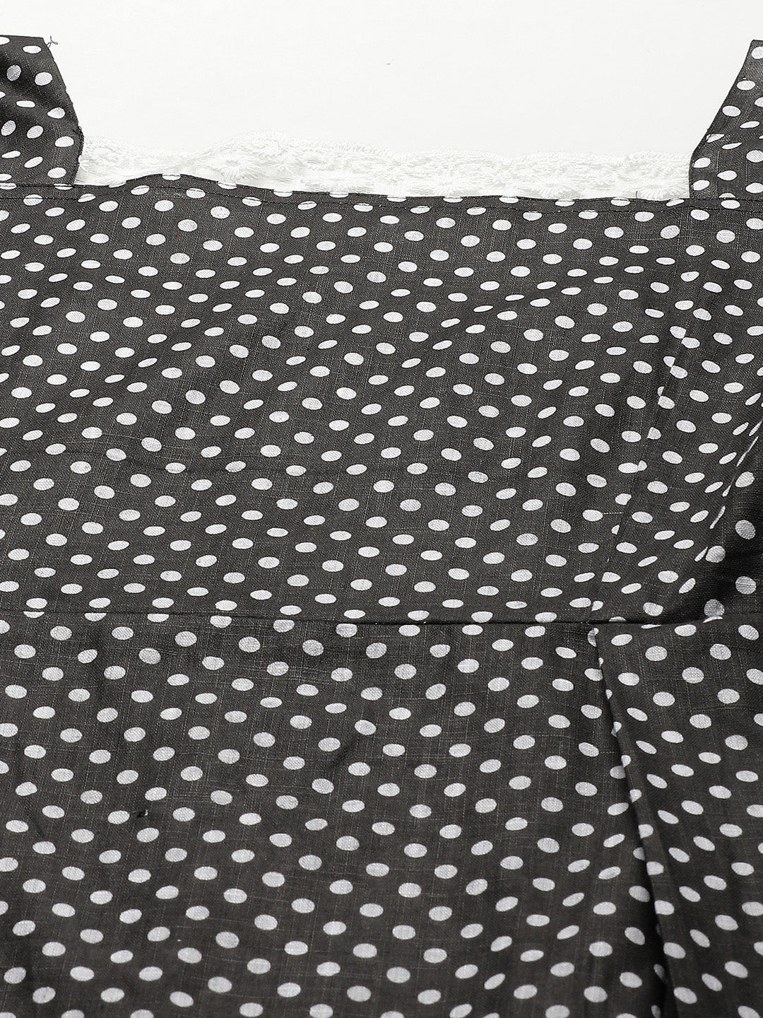 Women Black and White Pure Cotton Polka Dots Printed Night suit