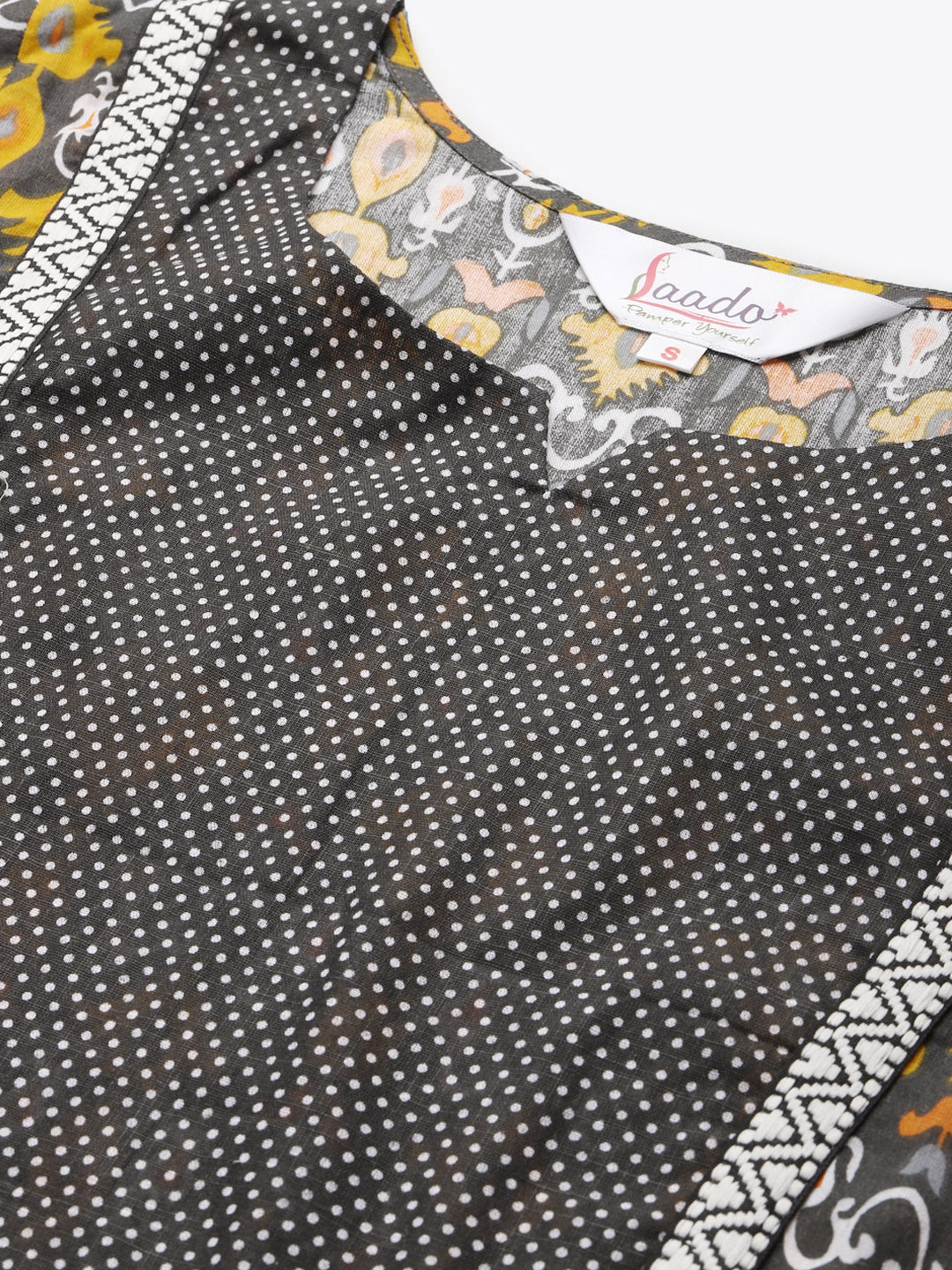 Women Grey & Yellow Printed Pure Cotton Kurta with Palazzos