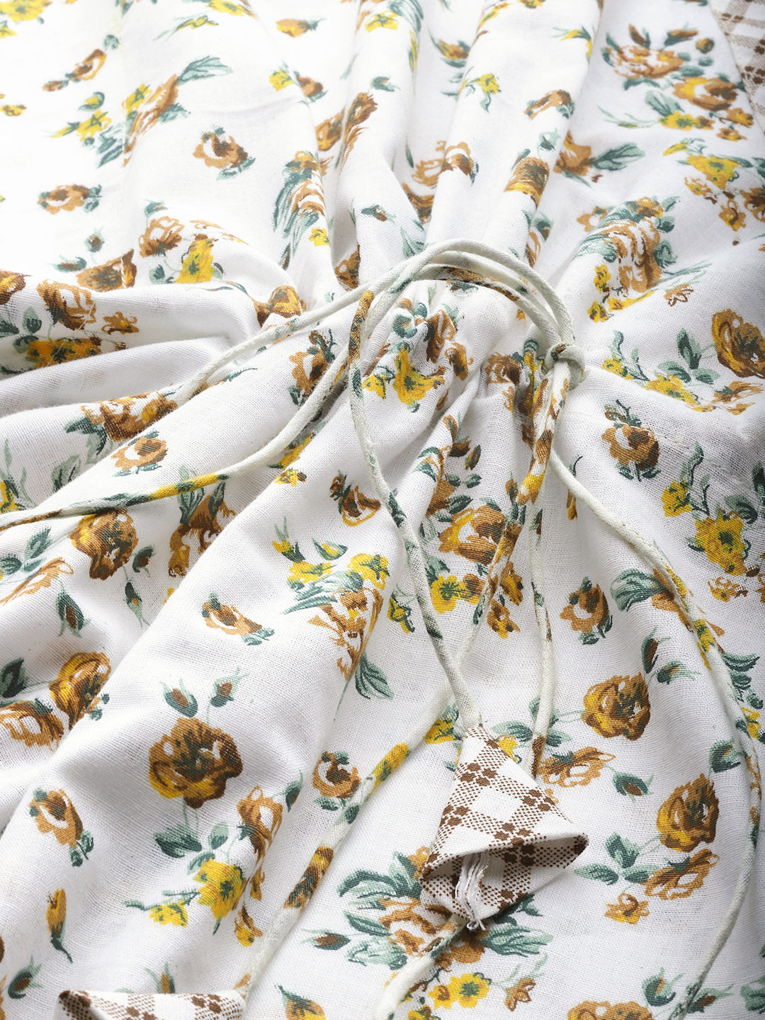 Off-White & Brown Floral Print Pure Cotton Kaftan Night Suit