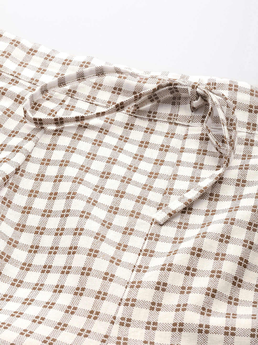 Off-White & Brown Floral Print Pure Cotton Kaftan Night Suit