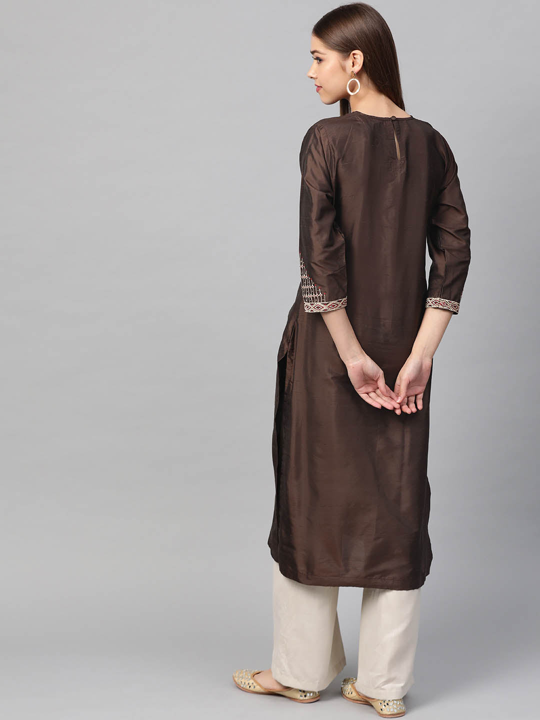 Coffee Brown Yoke Design Straight Kurta