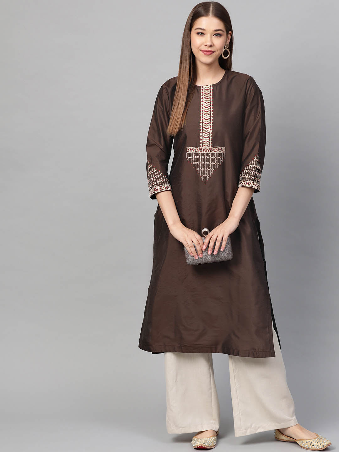 Coffee Brown Yoke Design Straight Kurta