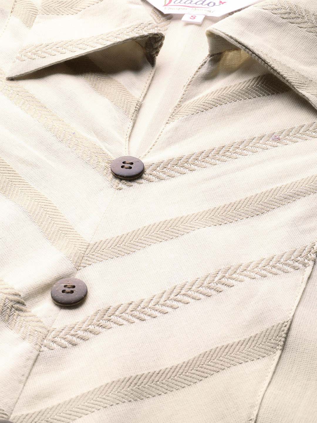 Women Cream-Coloured & Taupe Striped Straight Sustainable Kurta