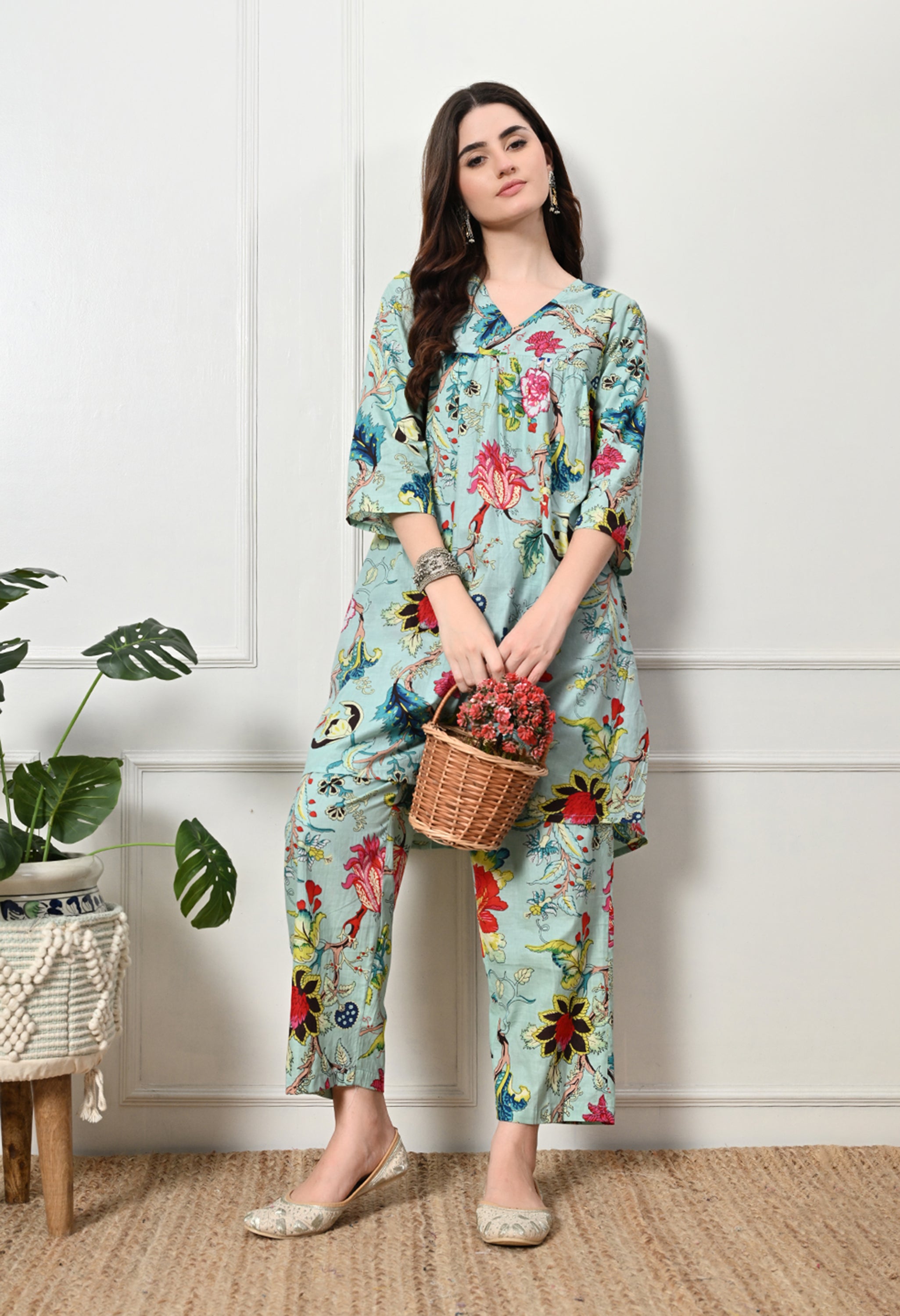 Skyblue Multifloral Kurta Set
