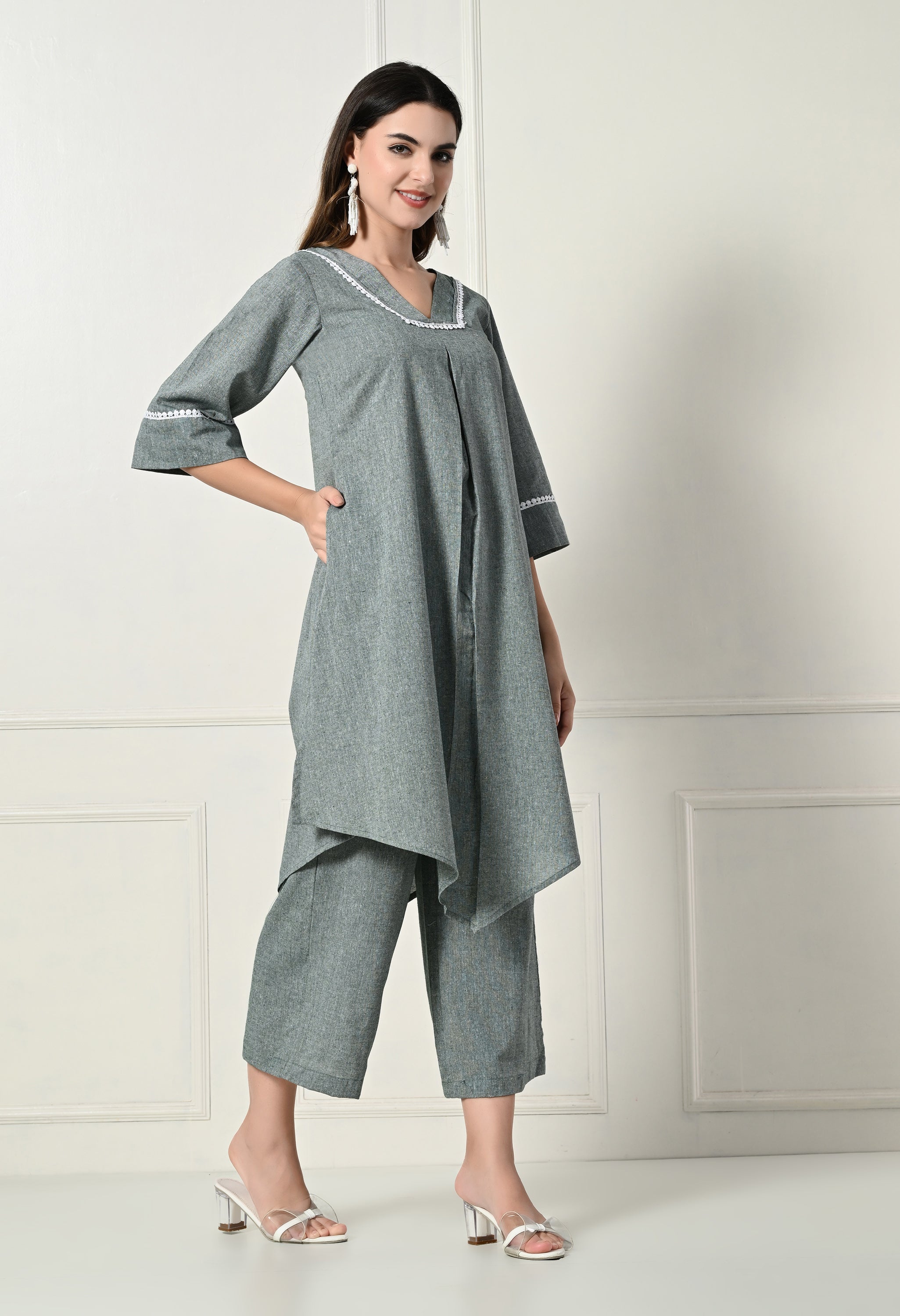 Olive Green pleated set