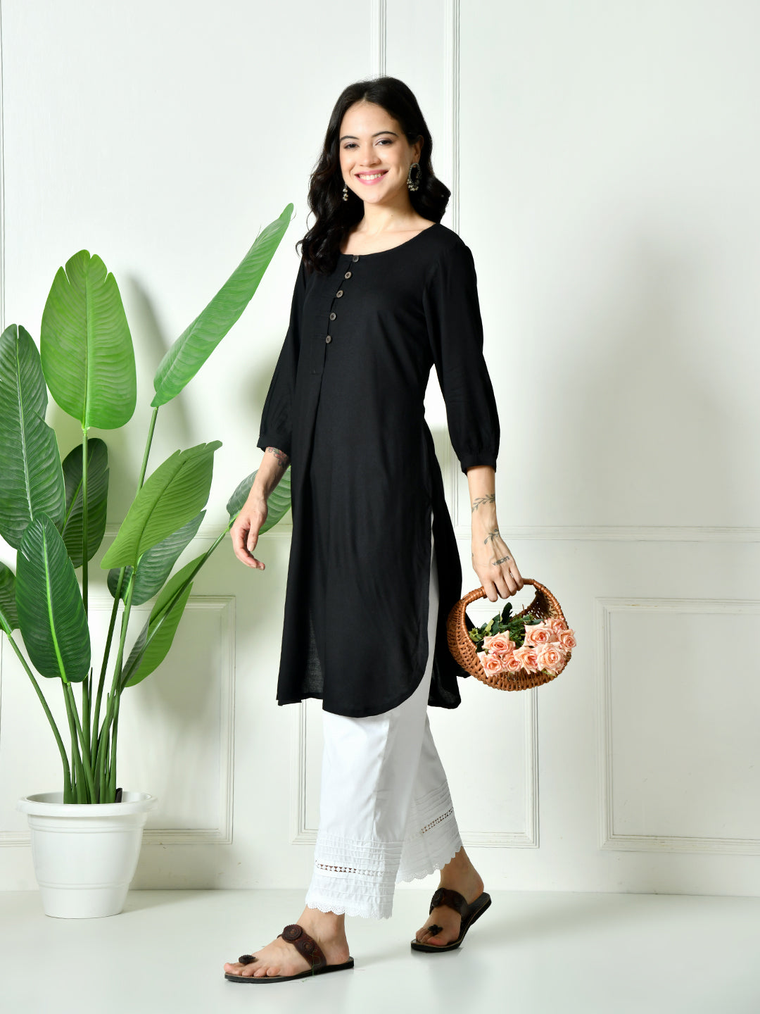 White Cotton Palazzo With Lace and Pintucks