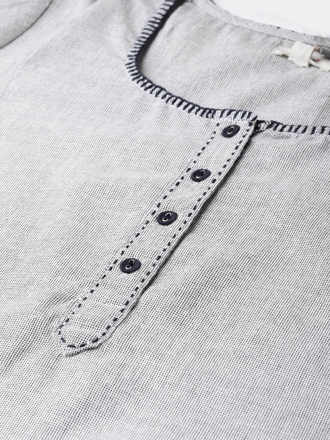 Grey & Navy Blue Checked A-Line Kurta