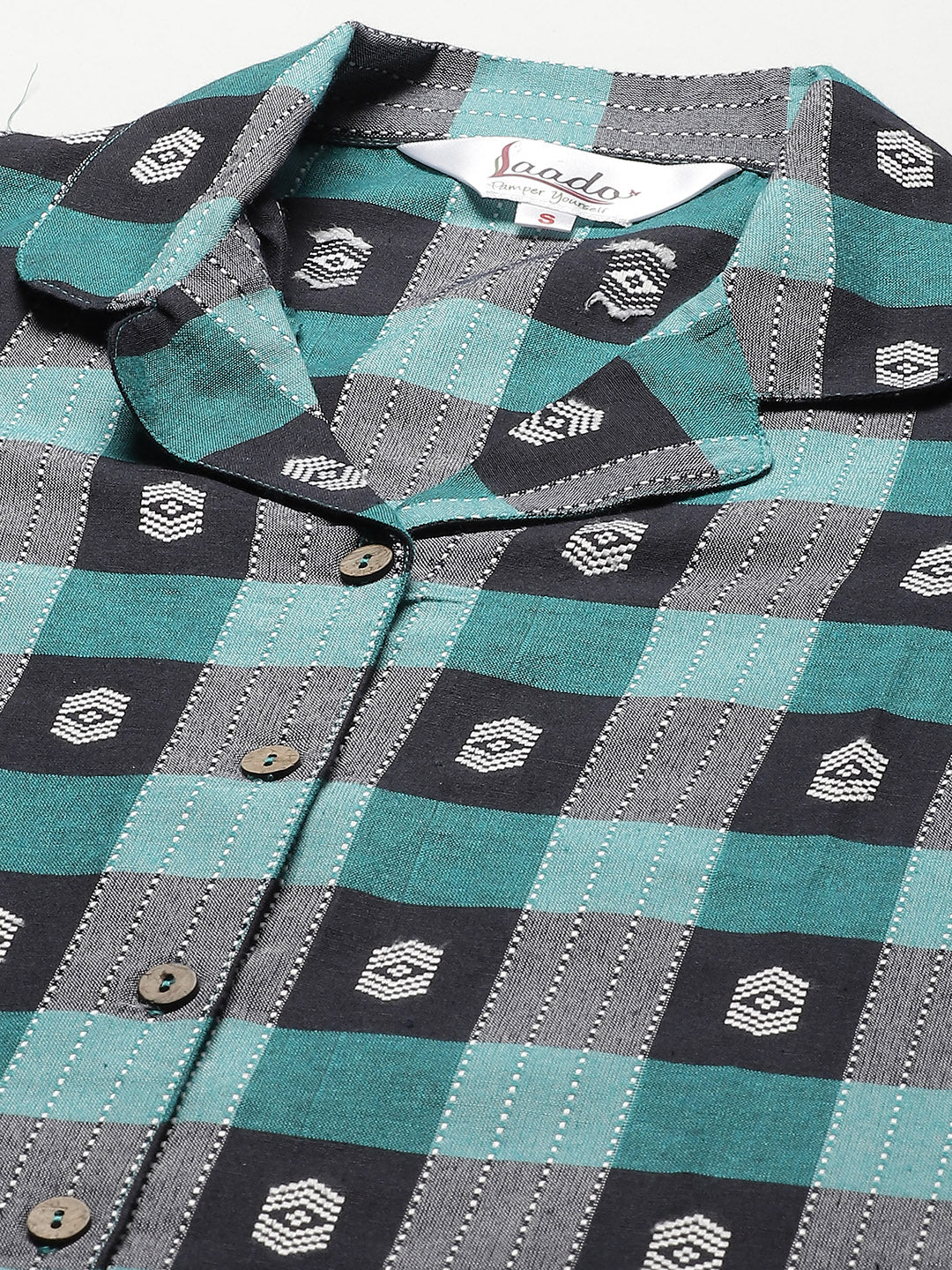 Women Green and White Checked Cotton Pyjama Set