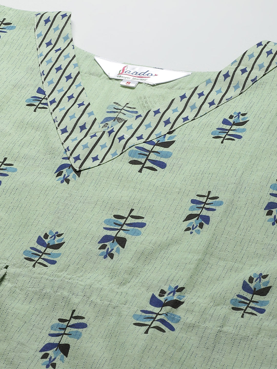 Green Printed Cotton Kaftan Night suit