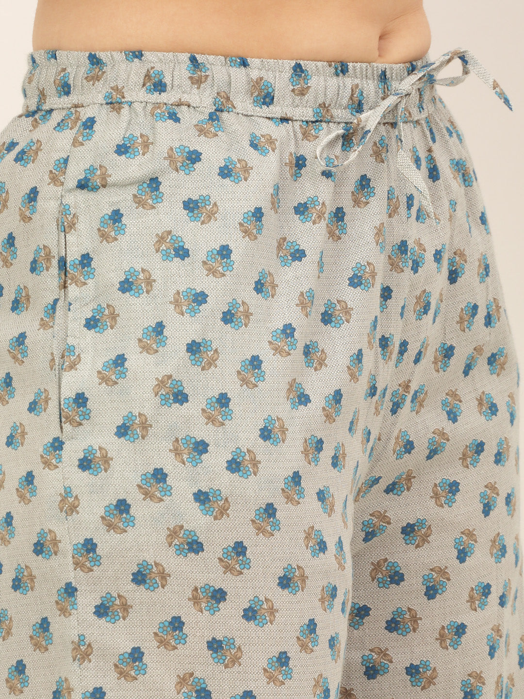 Women Blue Pure Cotton Kurta with Pleated Hem Salwar