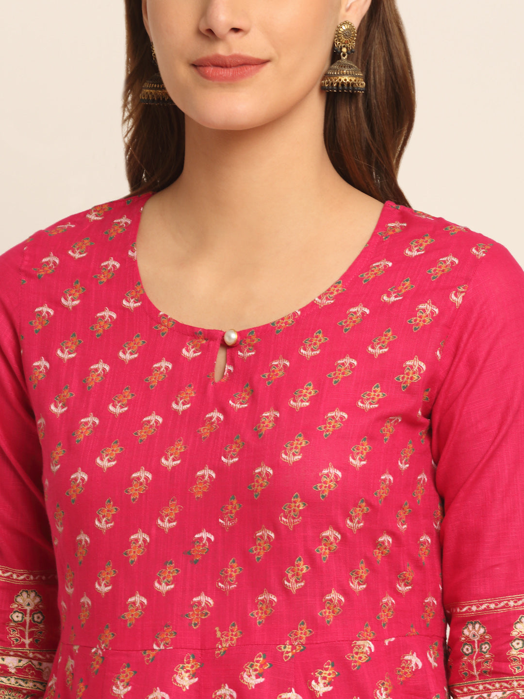 Women Pink Floral Printed Regular Pure Cotton Kurta with Palazzos & With Dupatta