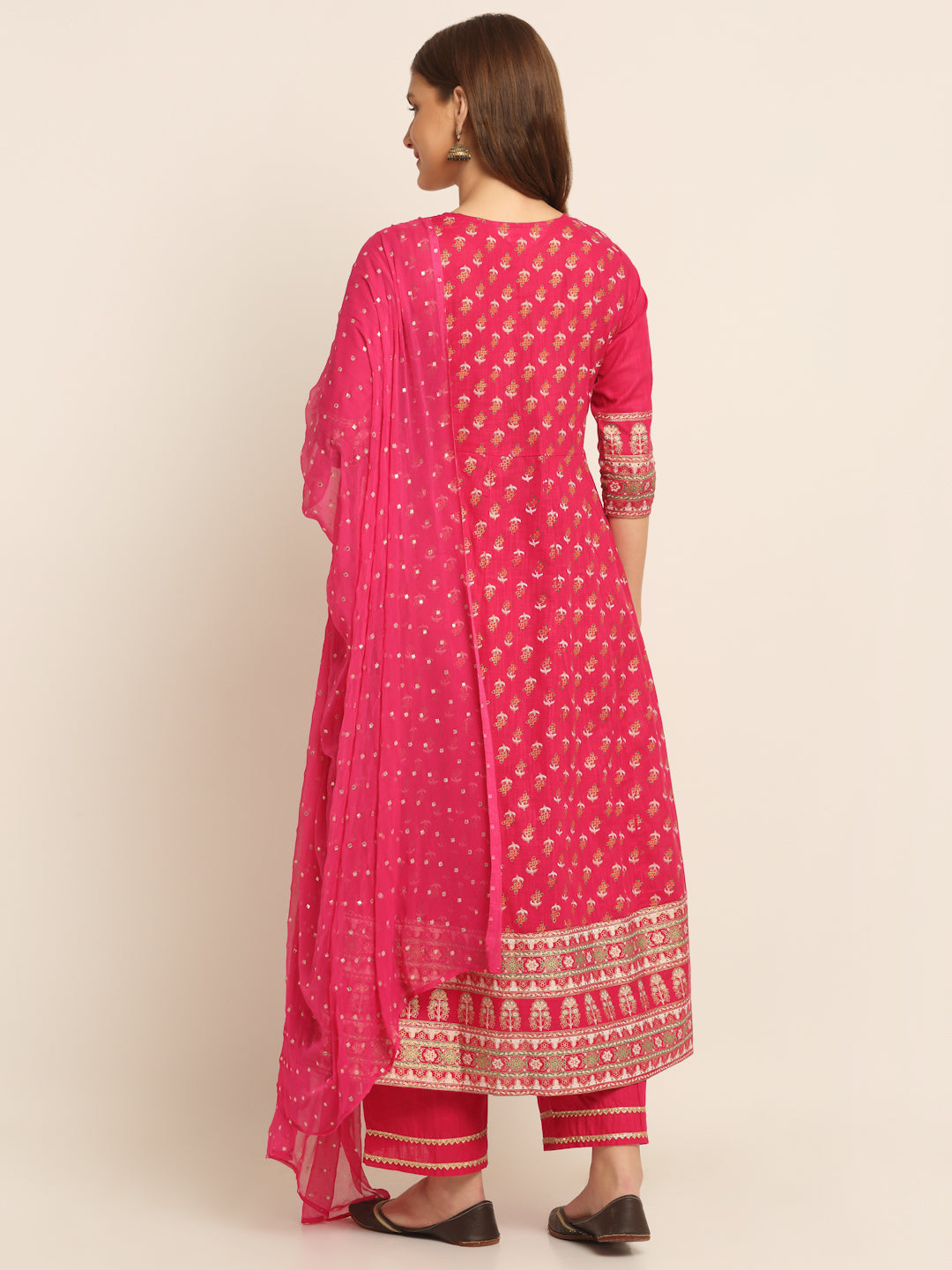 Women Pink Floral Printed Regular Pure Cotton Kurta with Palazzos & With Dupatta