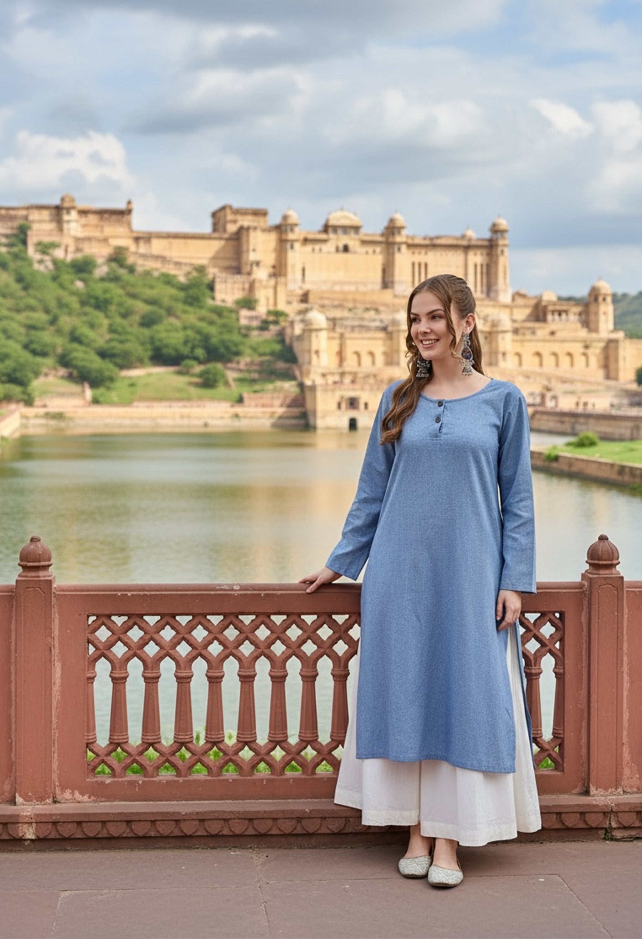 Women Blue Cotton Oversized Kurta