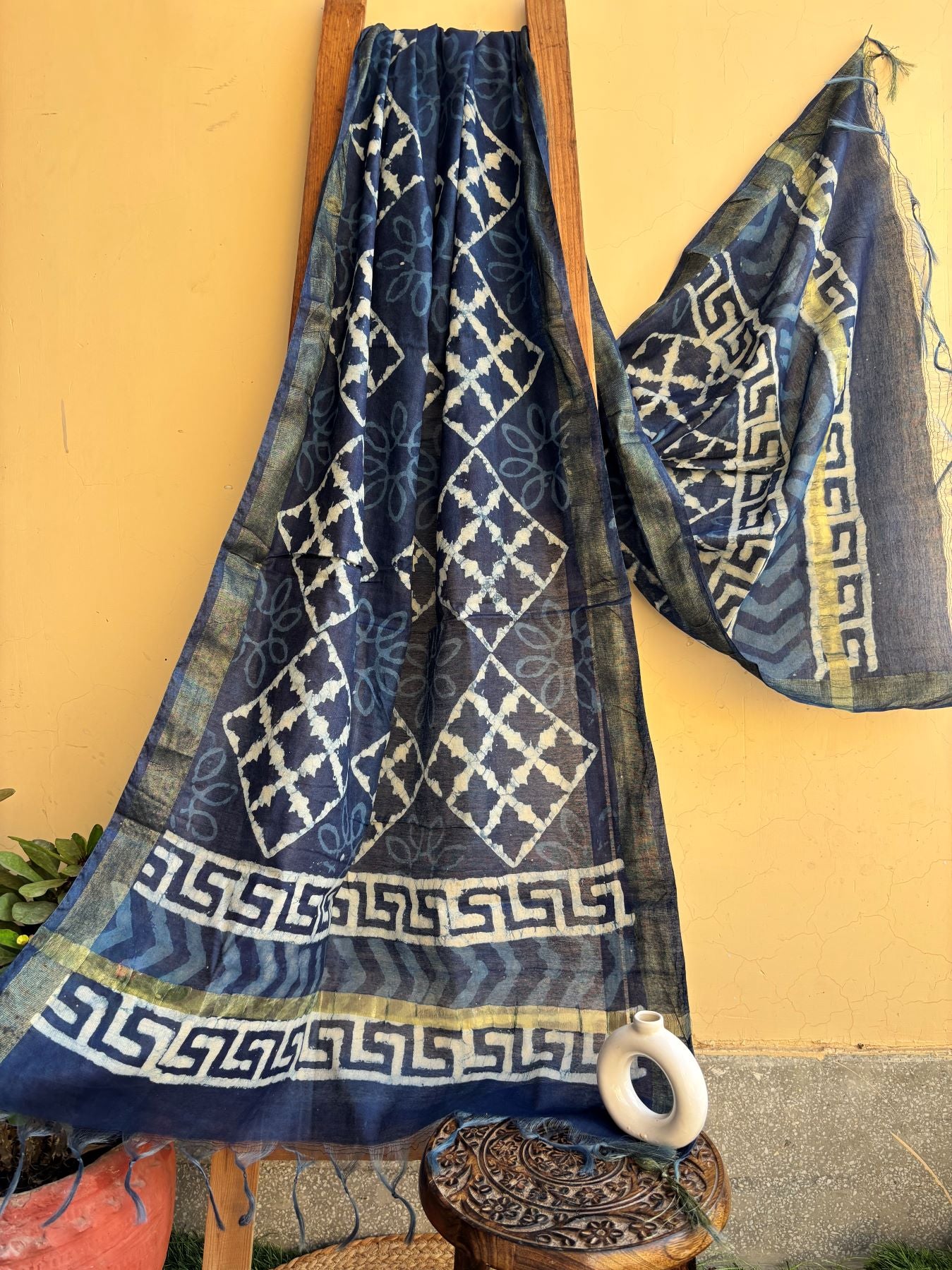 Chanderi Indigo Dupatta