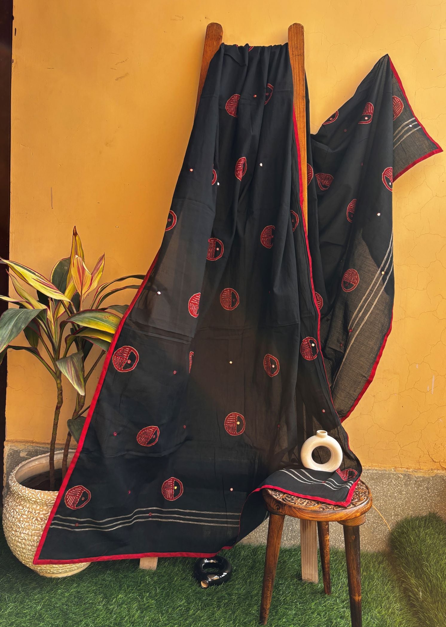 Black Cotton Handblock Printed Dupatta
