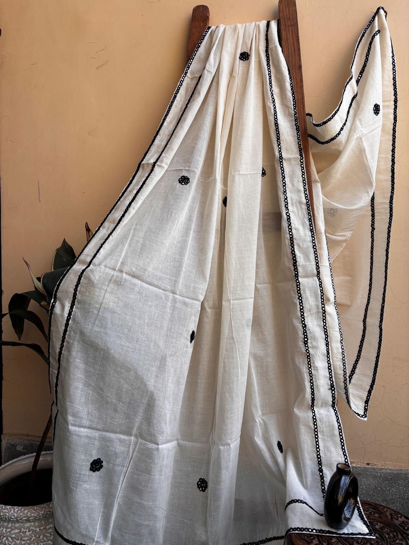 Cotton Cream Mirror Work Dupatta
