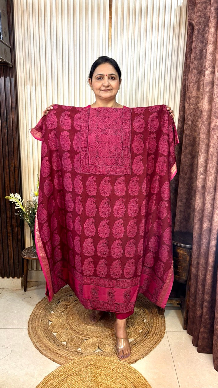 Maheshwari Silk Bagh Hand Block Printed Kurta Set With Tissue Zari Pallu Dupatta - Set of 3