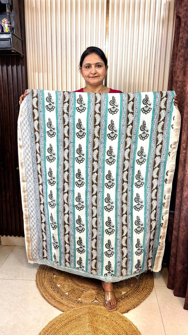 Maheshwari Silk Bagh Hand Block Printed Kurta Set With Tissue Zari Pallu Dupatta - Set of 3