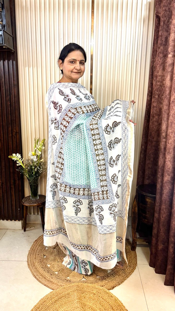 Maheshwari Silk Bagh Hand Block Printed Kurta Set With Tissue Zari Pallu Dupatta - Set of 3