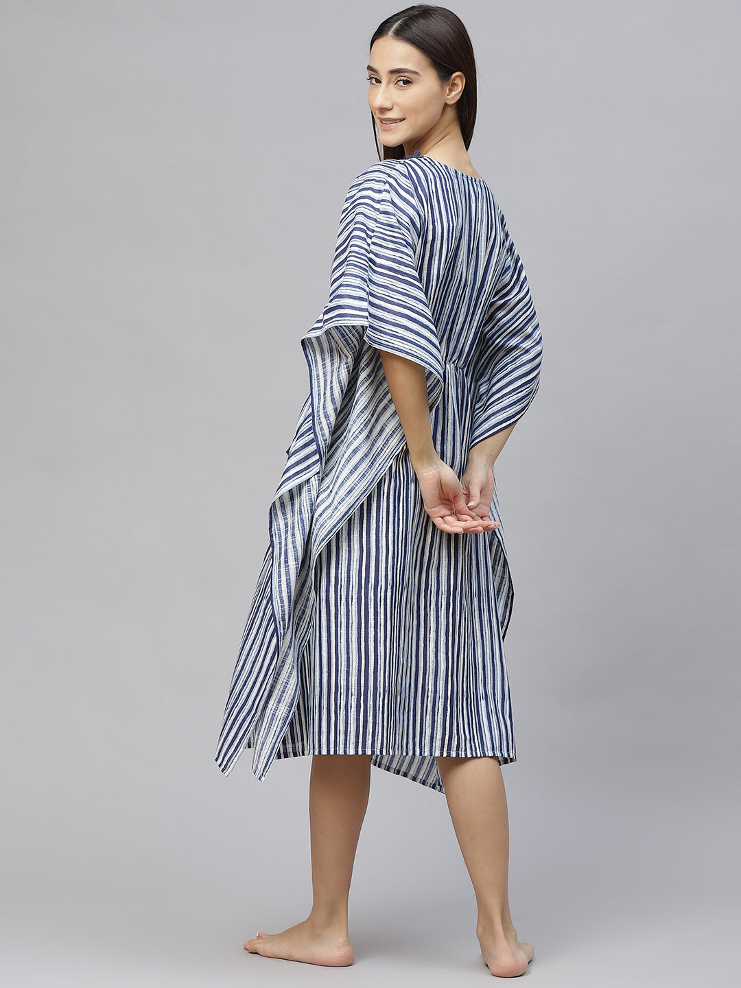 Women Blue Pure Cotton Striped Nightdress