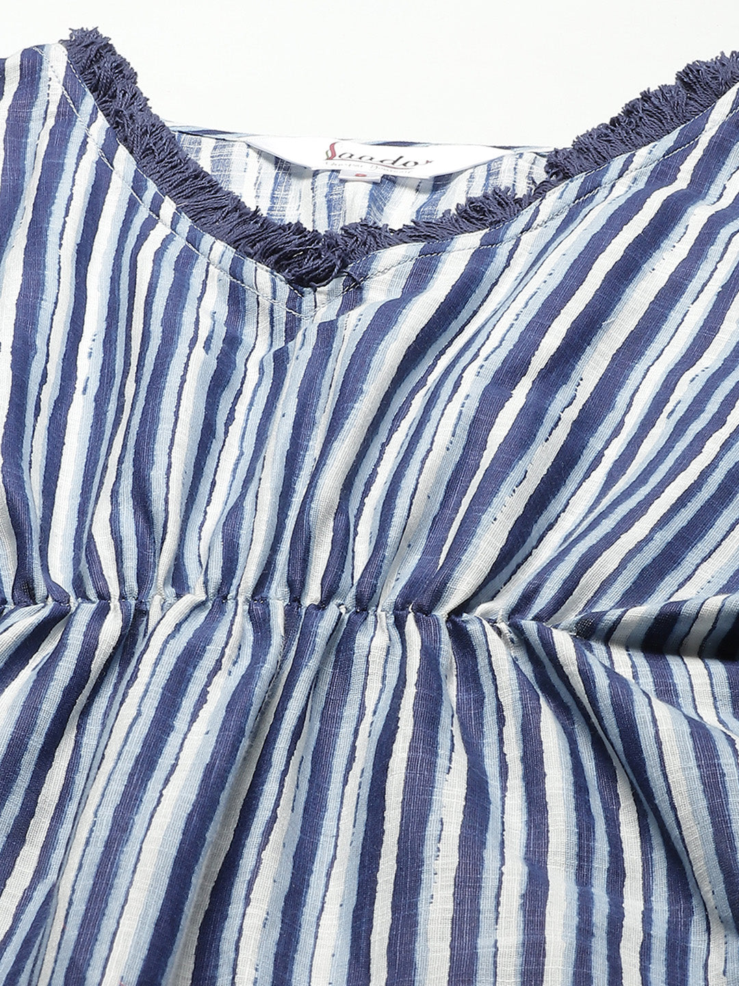 Women Blue Pure Cotton Striped Nightdress