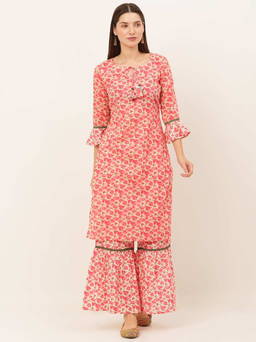 Women Floral Printed Pure Cotton Kurta with Sharara