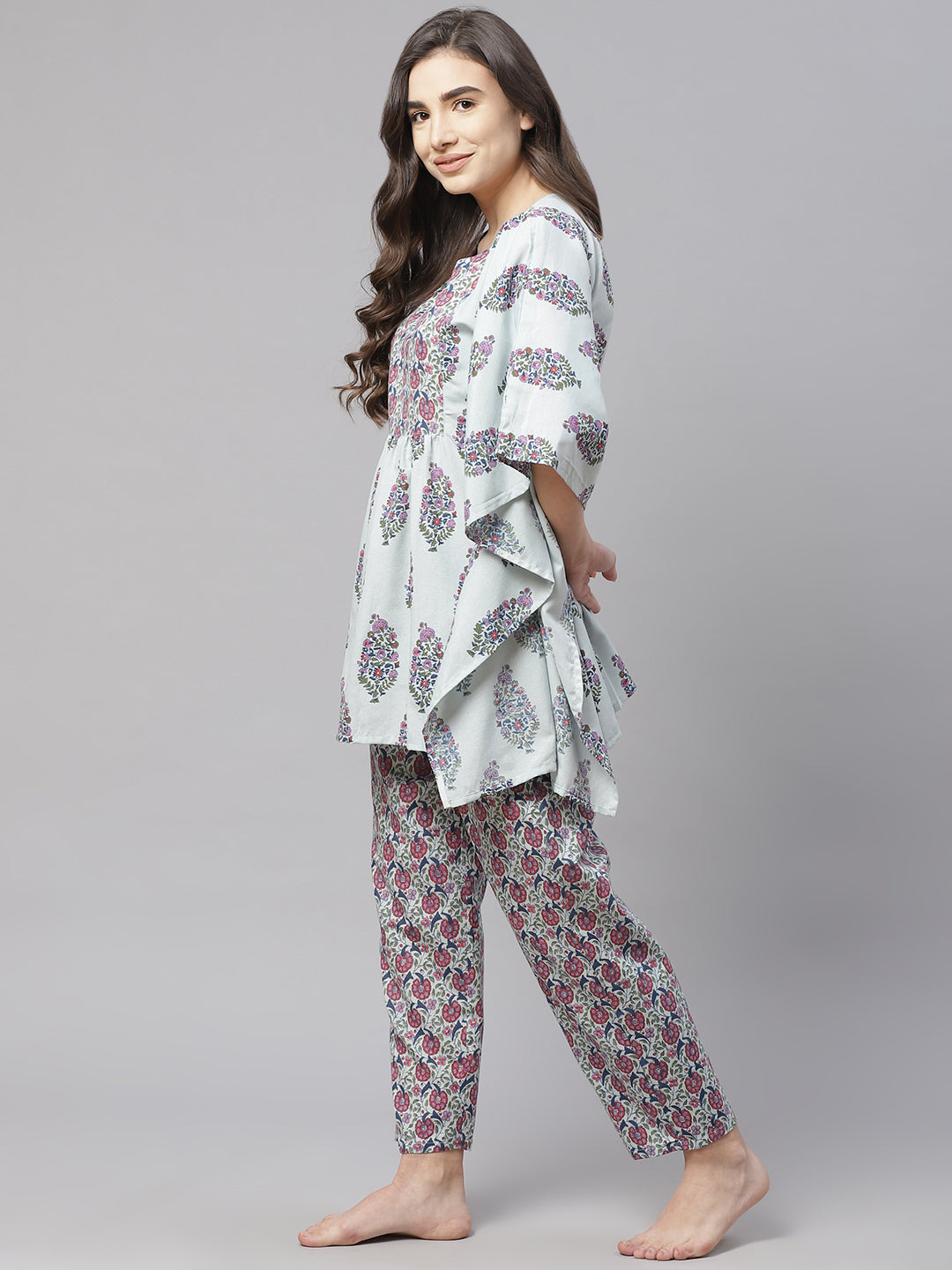 Blue & Purple Floral Print Pyjama Set