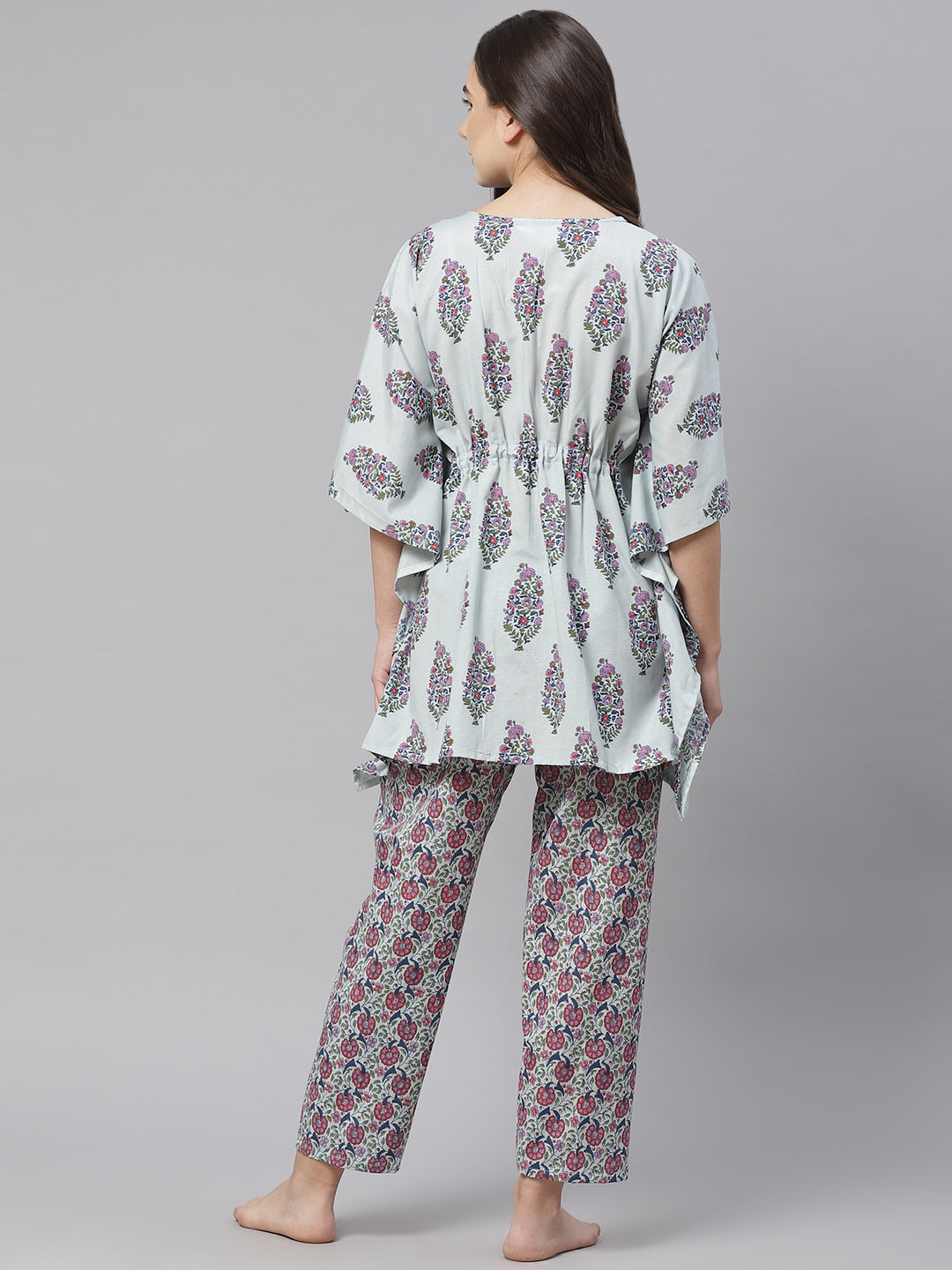 Blue & Purple Floral Print Pyjama Set