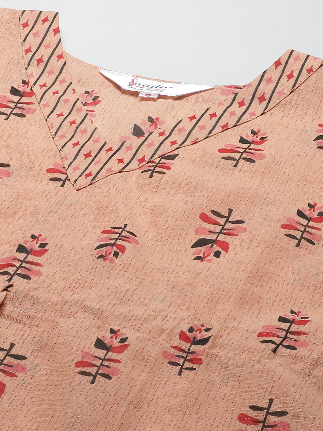 Peach-Coloured Printed Cotton Kaftan Night suit