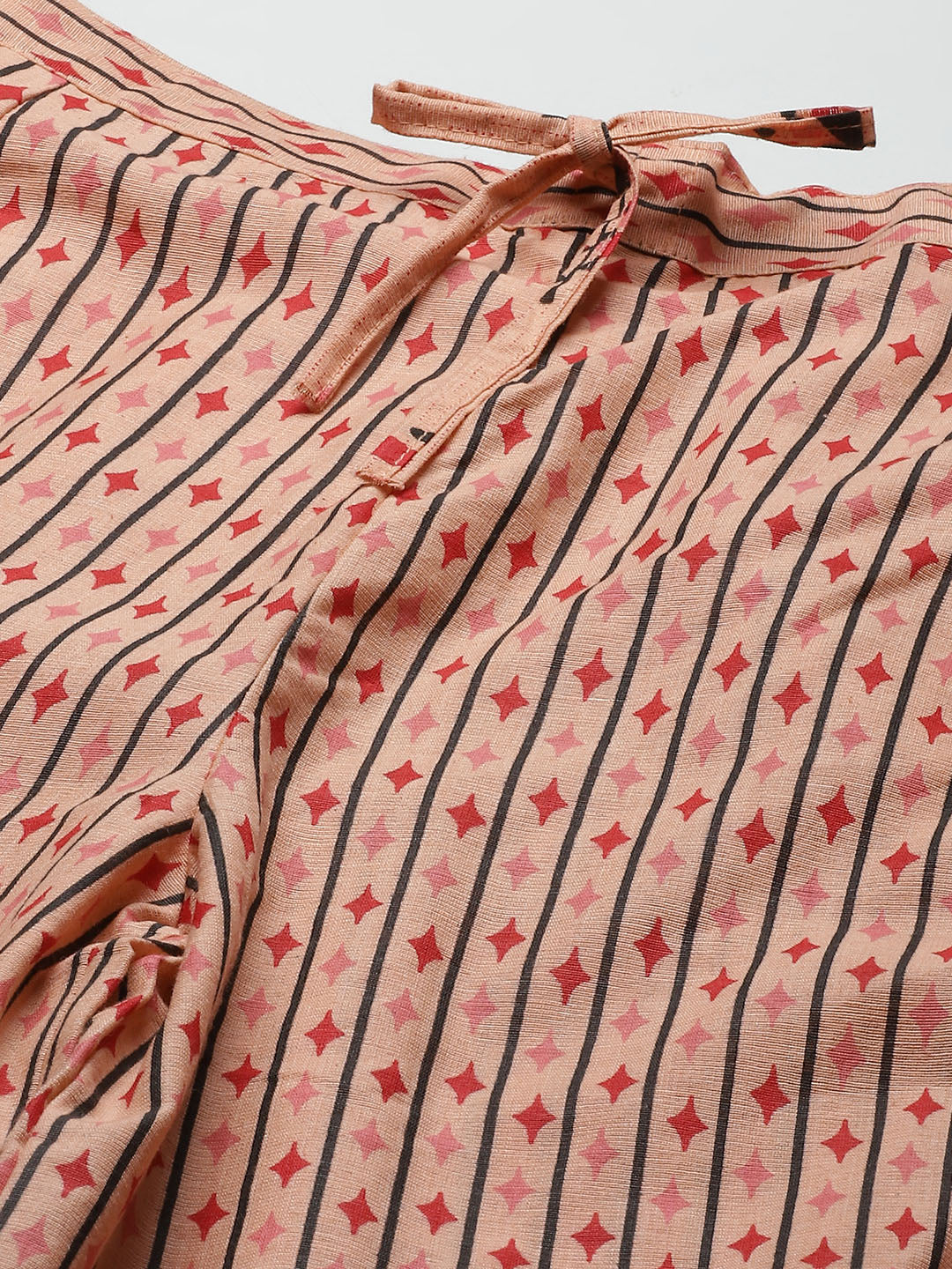Peach-Coloured Printed Cotton Kaftan Night suit