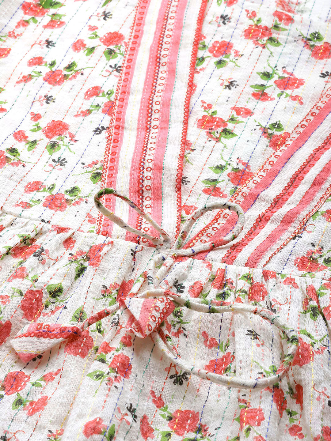 Off-White & Pink Floral Print Pure Cotton Night suit