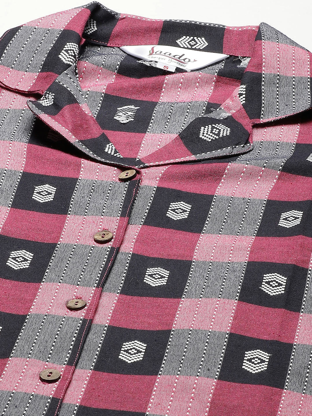 Pink and Black Pure Cotton Checked Night suit