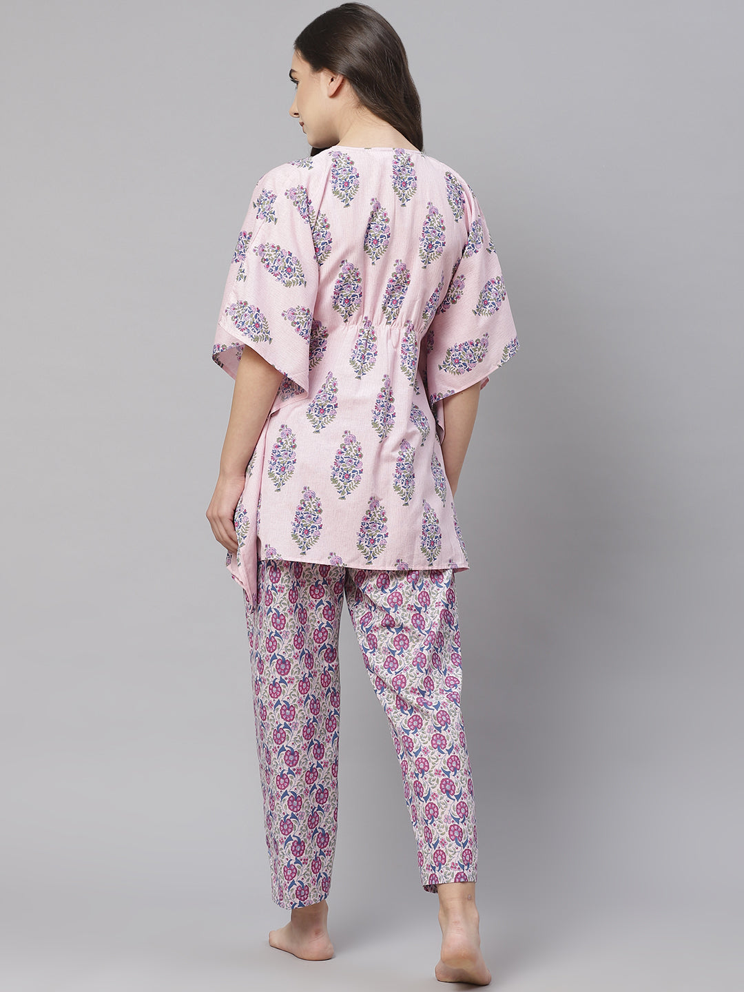 Women Pink & Blue Floral Printed Pyjama Set