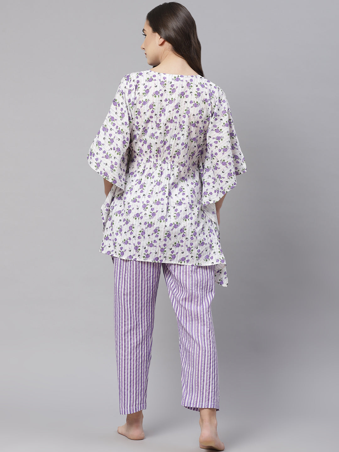 Women Purple & White Floral Printed Cotton Pyjama Set