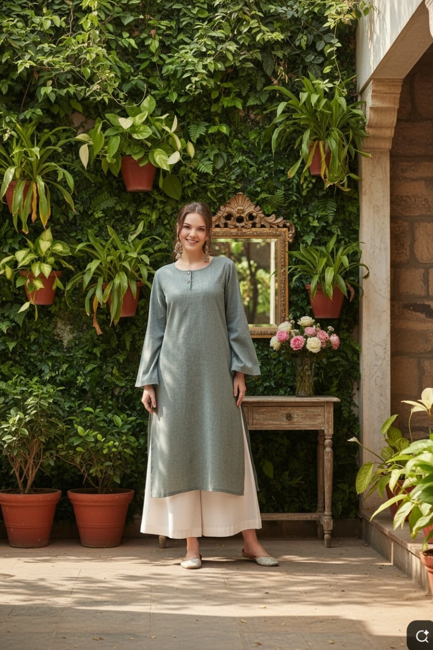 Women Olive Green Cotton Oversized Kurta