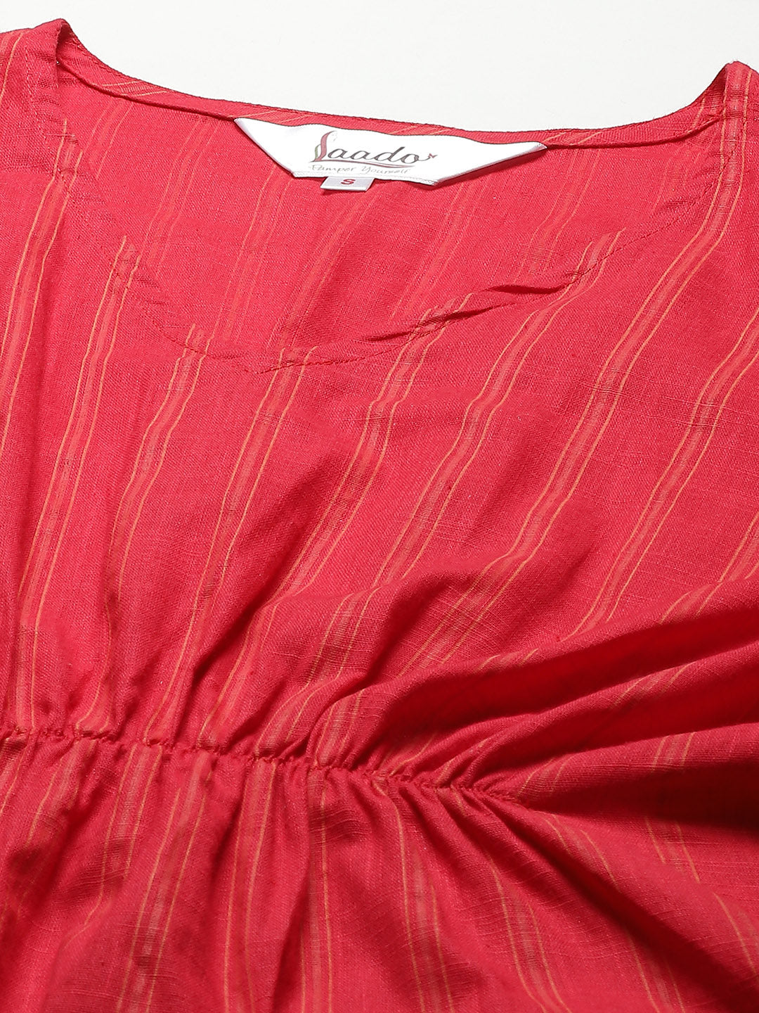 Women Red and Orange Striped Cotton Kaftan Pyjama Set