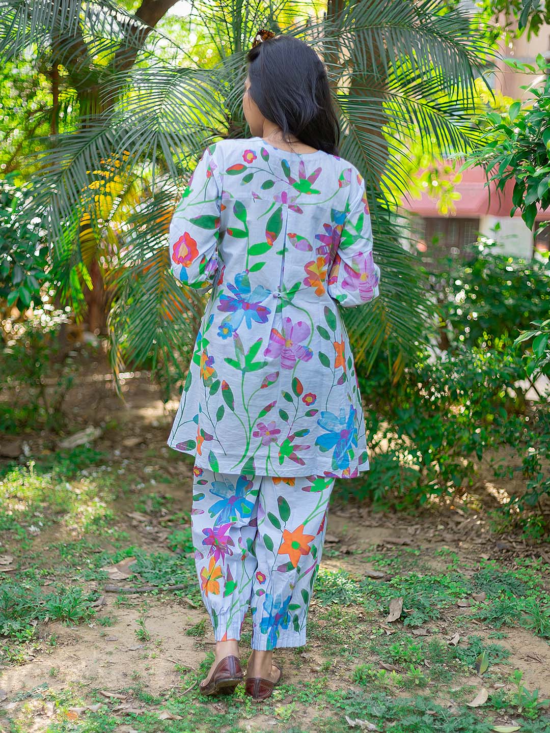 Sky Blue Multifloral Pleated COord Set