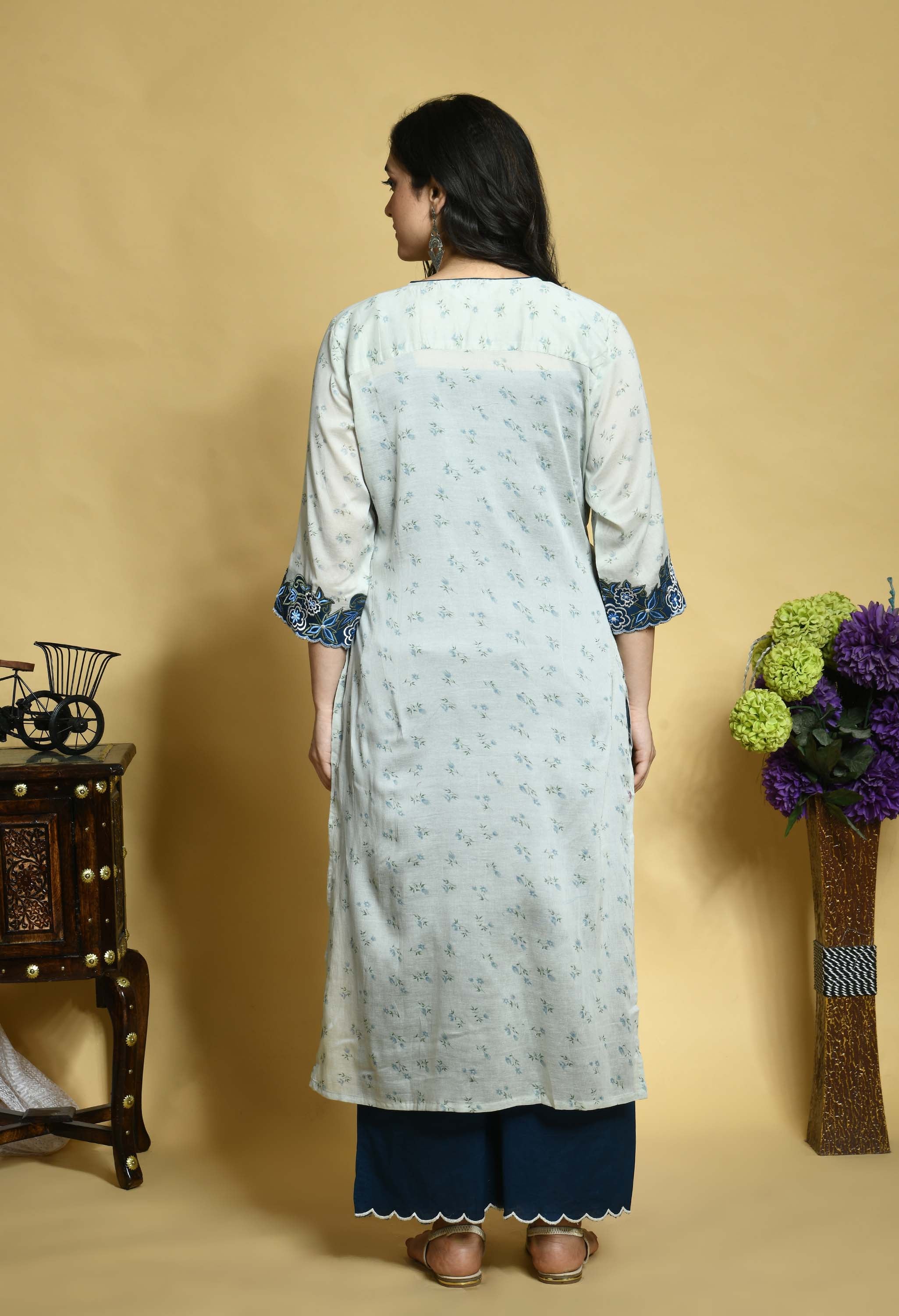 Teal Blue Kurta-Palazzo Set with an Overlay