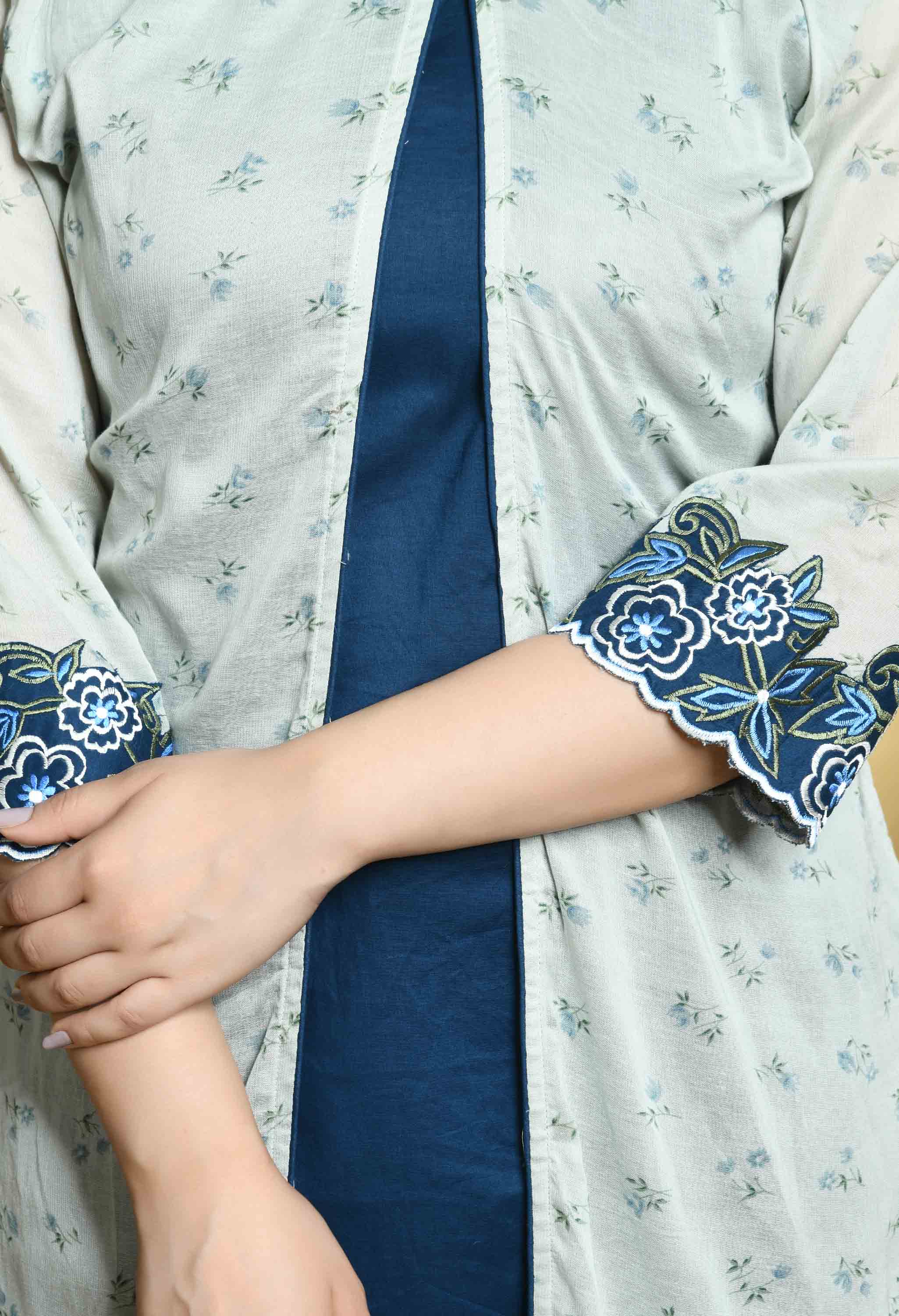 Teal Blue Kurta-Palazzo Set with an Overlay
