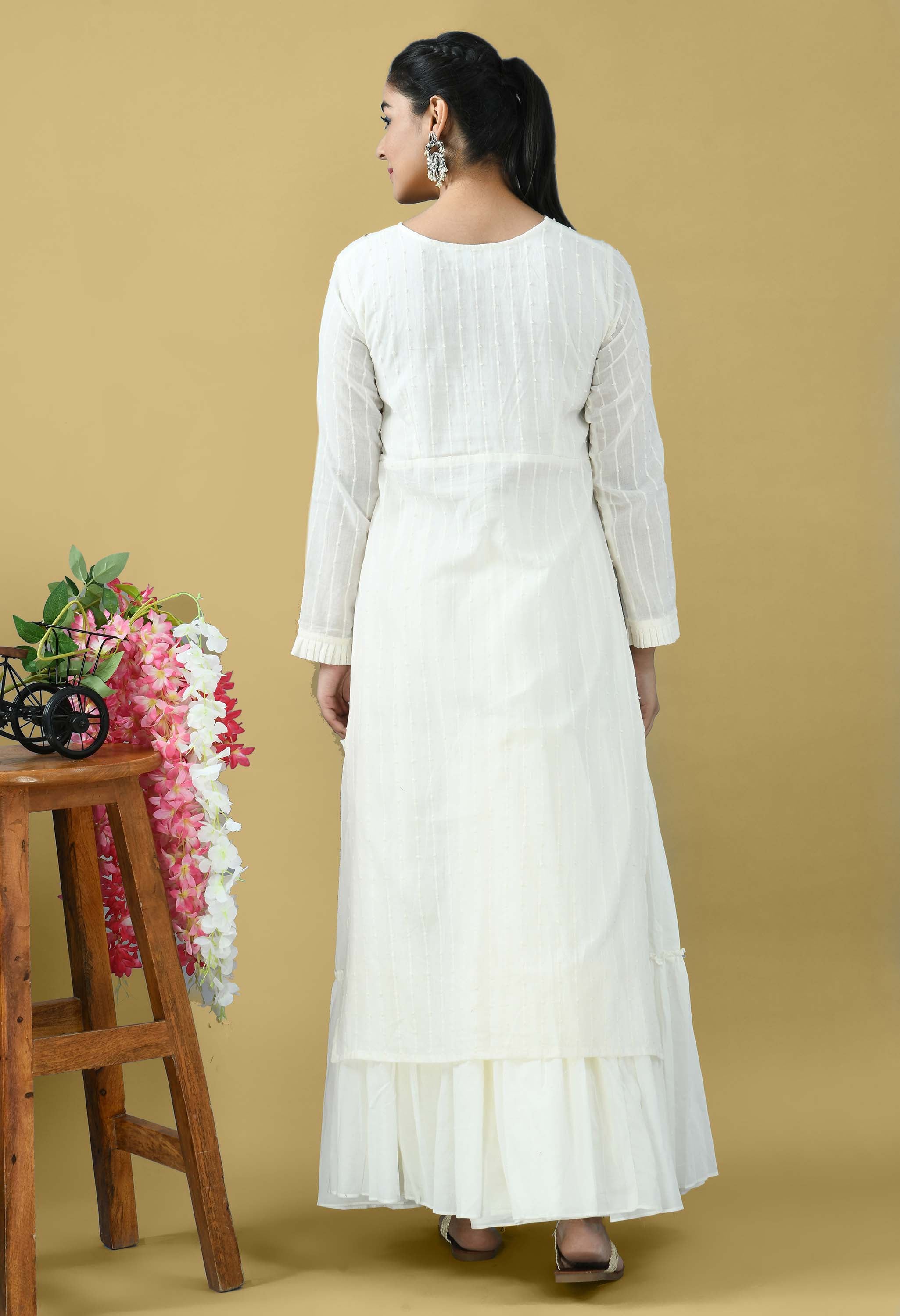 Pure cotton embroidered kurta with skirt set of 3