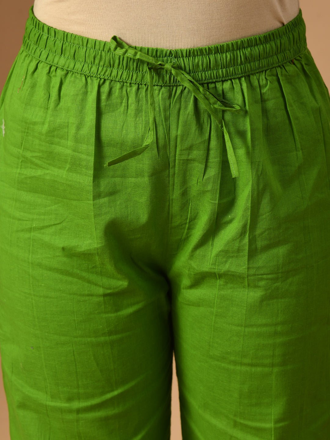 Pure Cotton Wine kantha green booti straps kurta set