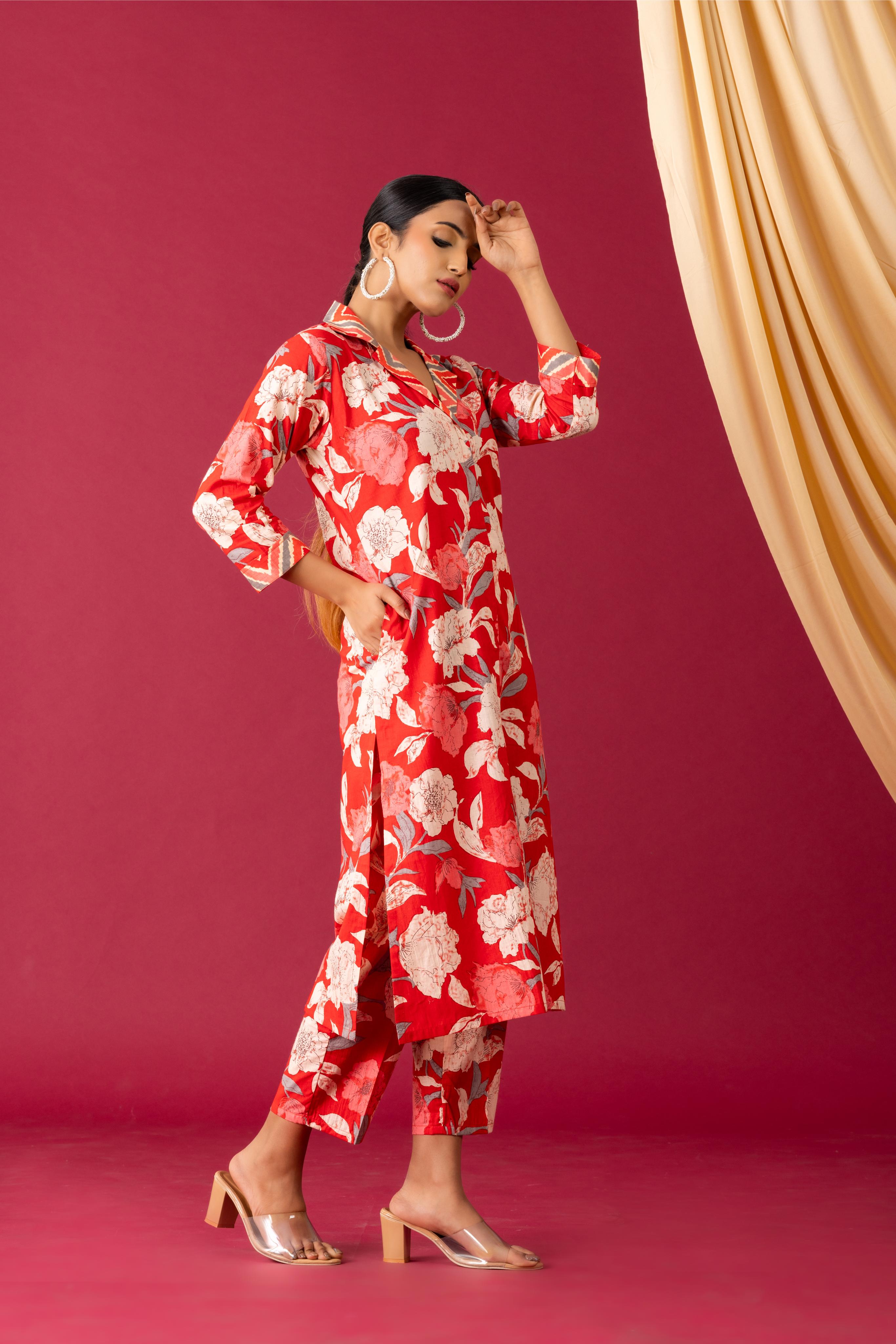 Red floral co-ord set