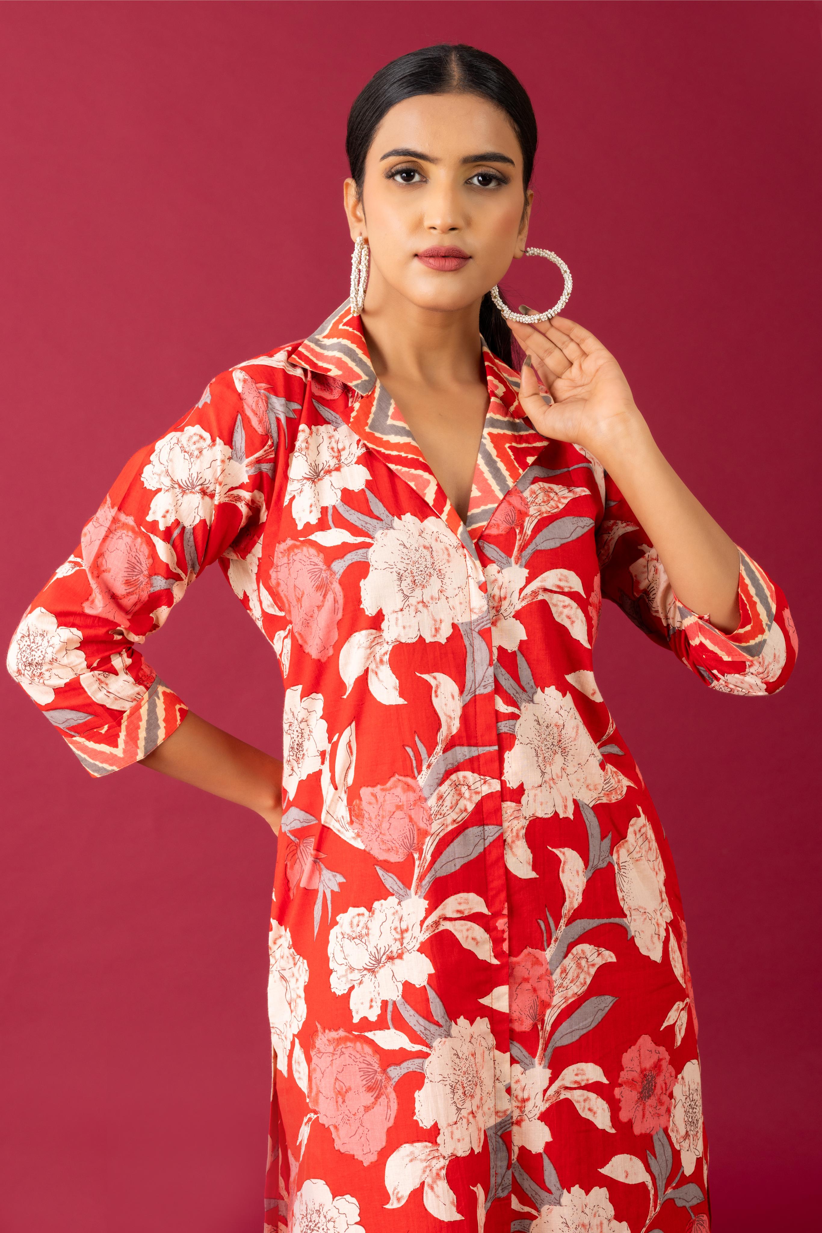 Red floral co-ord set