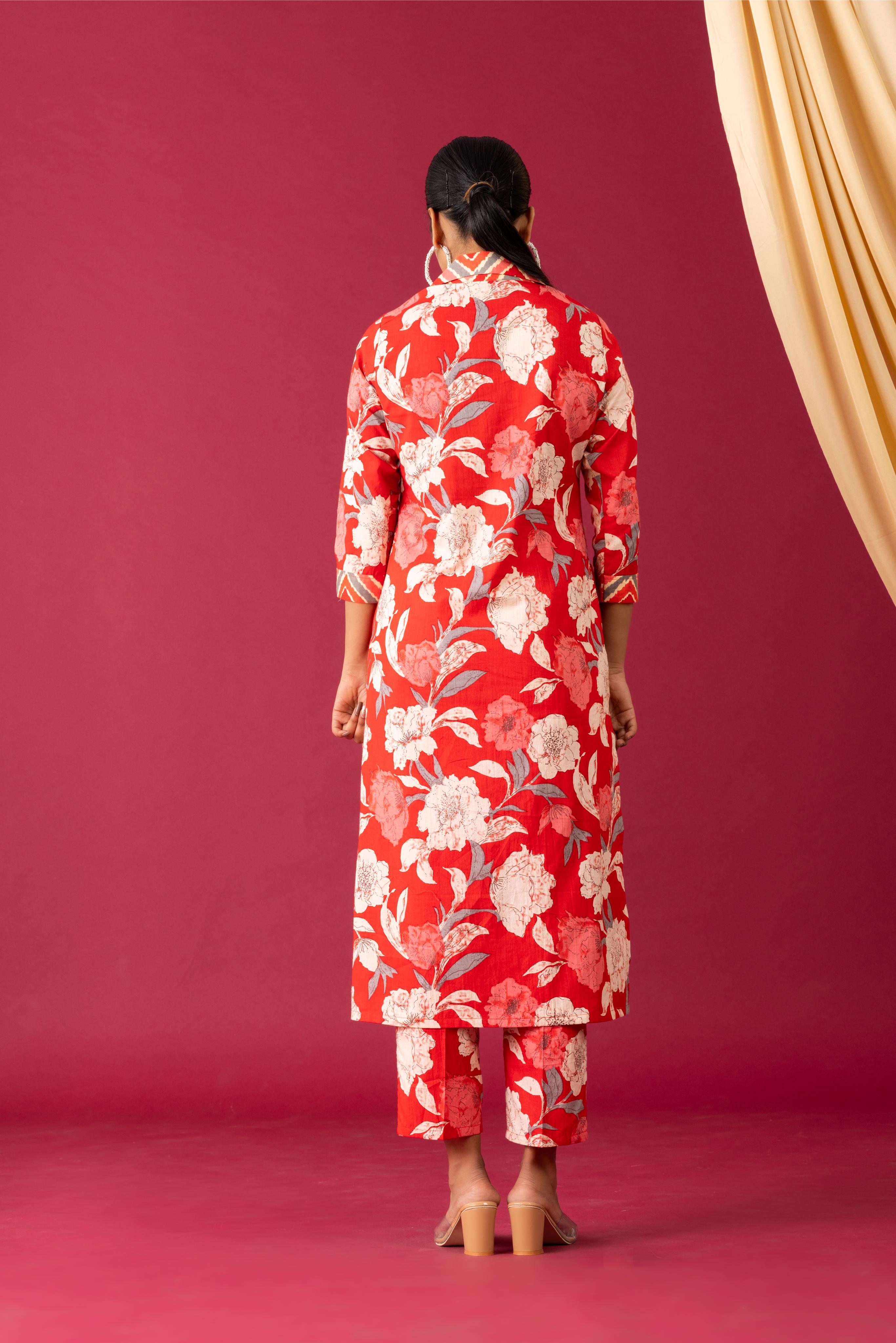 Red floral co-ord set