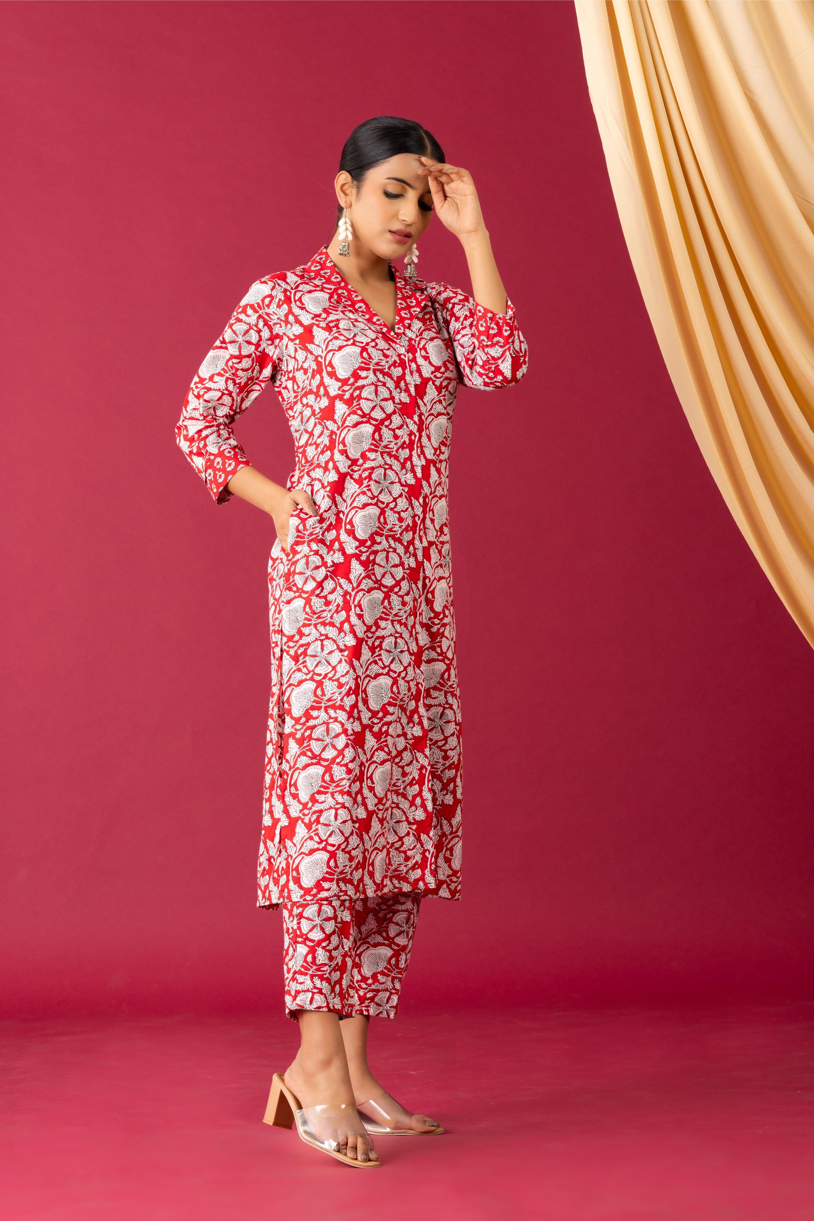 Red white floral co-ord set