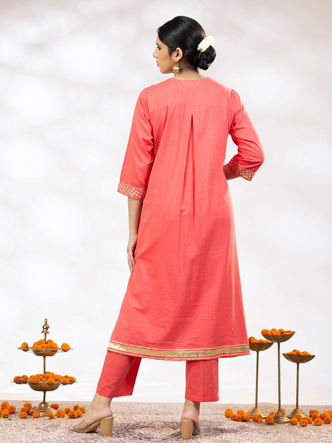 Utsav Women Peach Zari Embroidered Suit - Set of 3